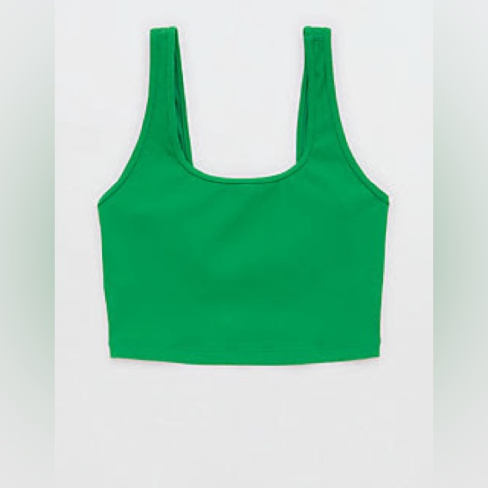 Aerie OFFLINE By Aerie Ribbed Square Neck Longline Sports Bra Small Rally Green